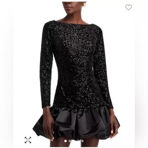 Aqua Black Sequin Long Sleeve Dress